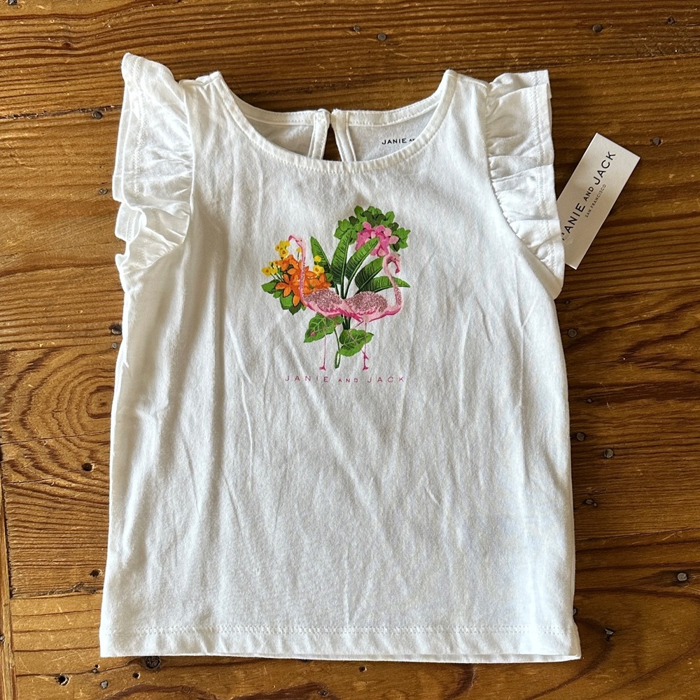 Janie and Jack White Tee with Flamingo Print